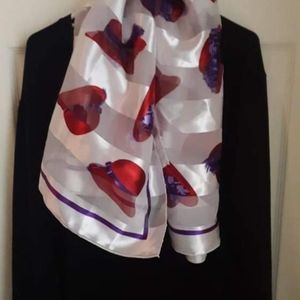 Beautiful, silk, Red hat society scarf. White and red, soft and silky, very nice